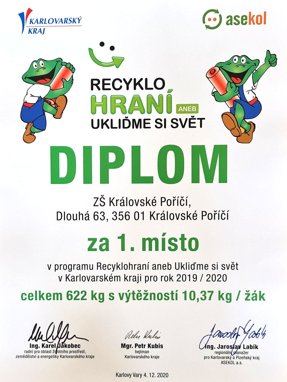 Diplom za 1. místo 2020